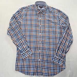 Johnston & Murphy Blue and Brown Checkered Dress Shirt